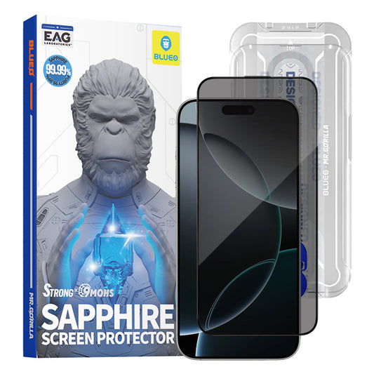 Защитно фолио Ecran Privacy Blueo Sapphire Applicator Pro за Apple iPhone 17 Pro / 17 / 16 Pro, Закалено стъкло, Пълно залепване