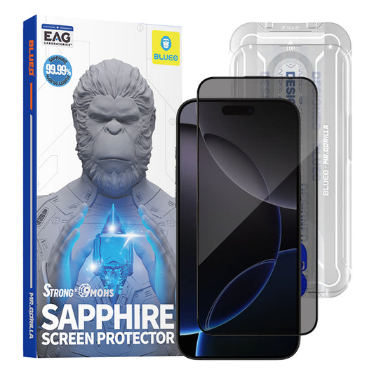 Фолио за защита на екрана Privacy Blueo Sapphire Applicator Pro за Apple iPhone 17 Pro Max / 16 Pro Max, Закалено стъкло, Пълно лепило