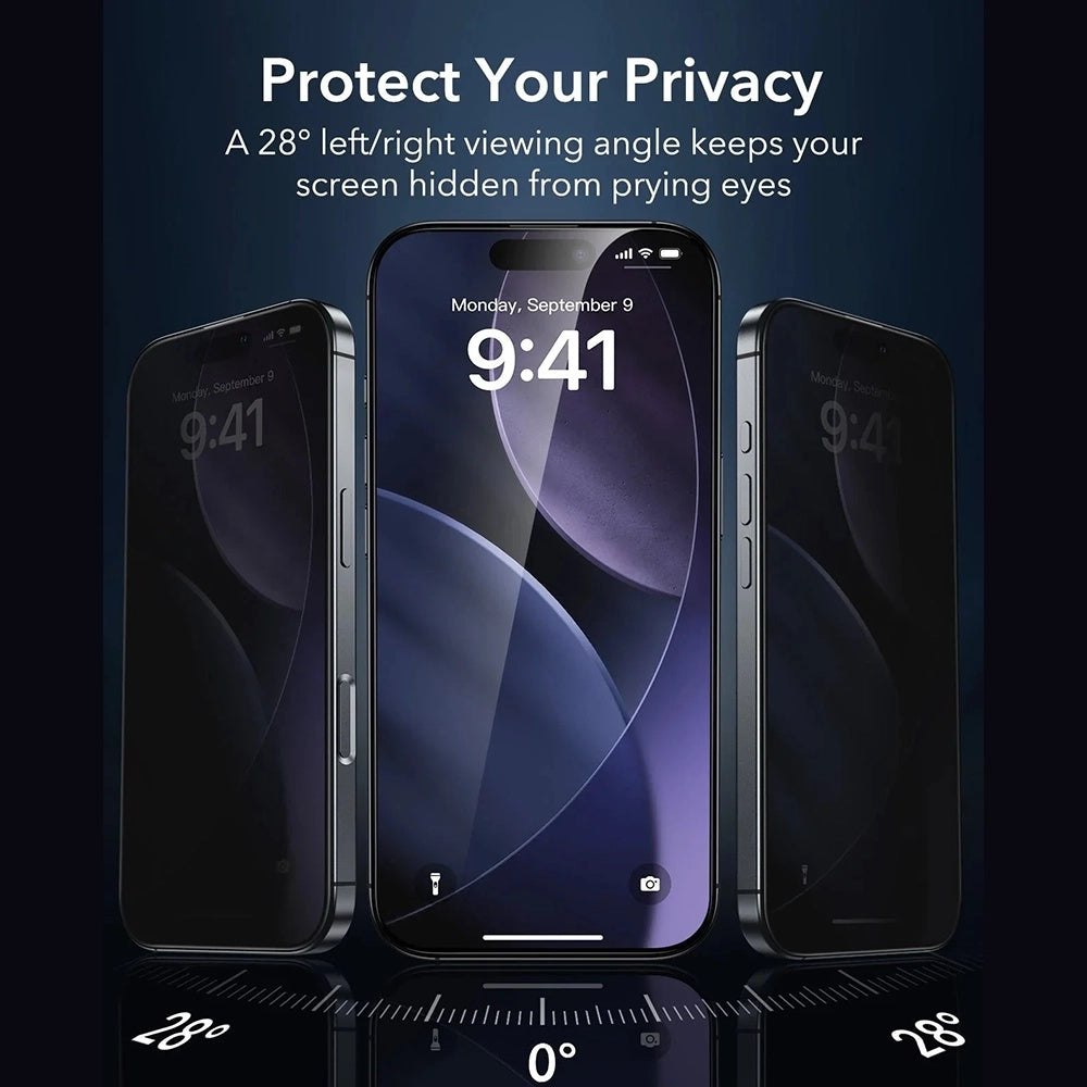 Защитно фолио Ecran Privacy ESR Armorite UltraFit за Apple iPhone 17 Air, Закалено стъкло, Пълно залепване, Комплект 3 броя