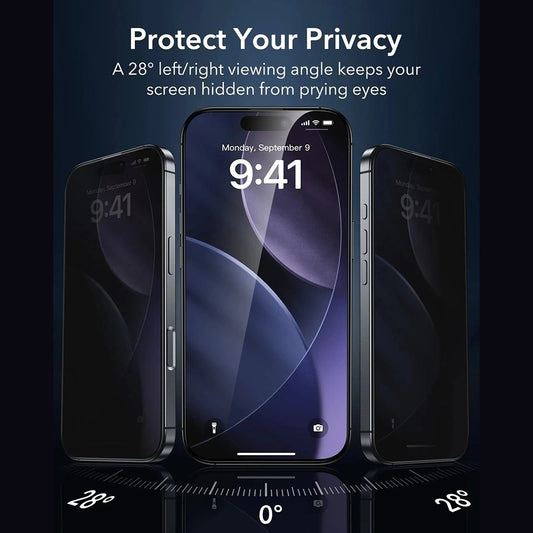 Защитно фолио Ecran Privacy ESR Armorite UltraFit за Apple iPhone 17 Pro, Закалено стъкло, Пълно залепване, Комплект 3 броя