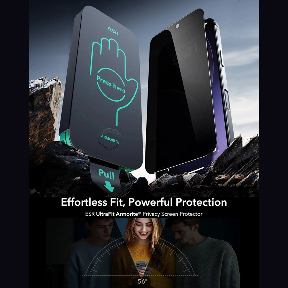 Защитно фолио Ecran Privacy ESR Armorite UltraFit за Apple iPhone 17, Закалено стъкло, Пълно залепване, Комплект 3 броя