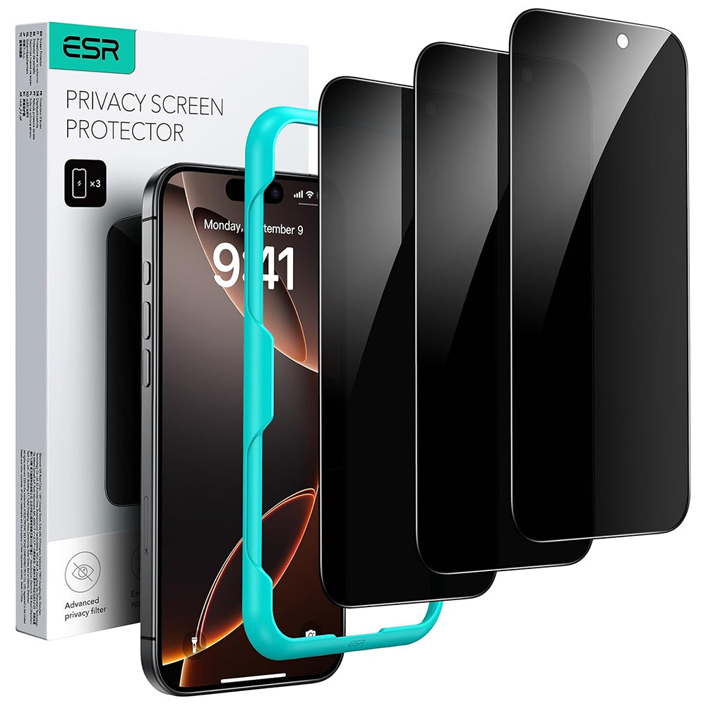 Защитно фолио Ecran Privacy ESR за Apple iPhone 17 Pro Max, закалено стъкло, Full Glue, комплект от 3 броя