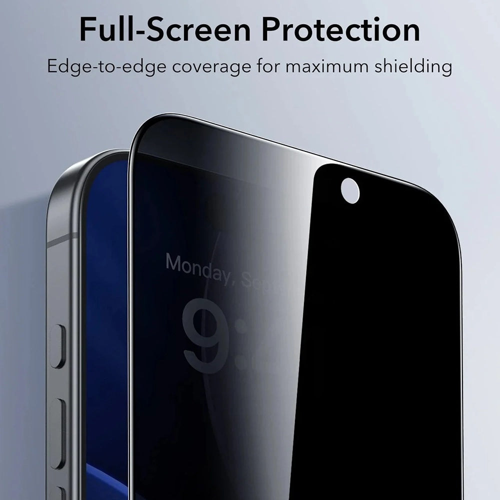 Защитно фолио Ecran Privacy ESR UltraFit за Apple iPhone 17 / 16 Pro, Закалено стъкло, Пълно залепване, Комплект 3 броя