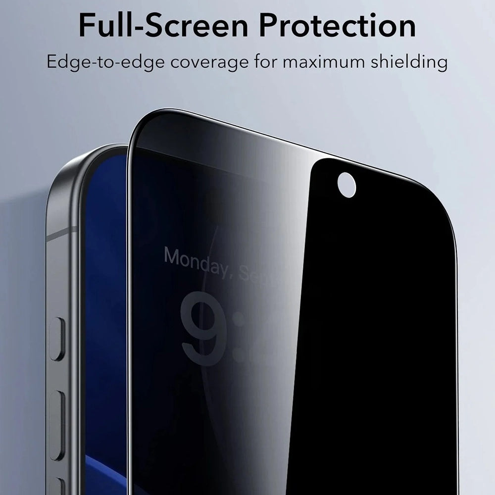 Защитно фолио Ecran Privacy ESR UltraFit за Apple iPhone 17 Pro Max, закалено стъкло, Full Glue, комплект от 3 броя.