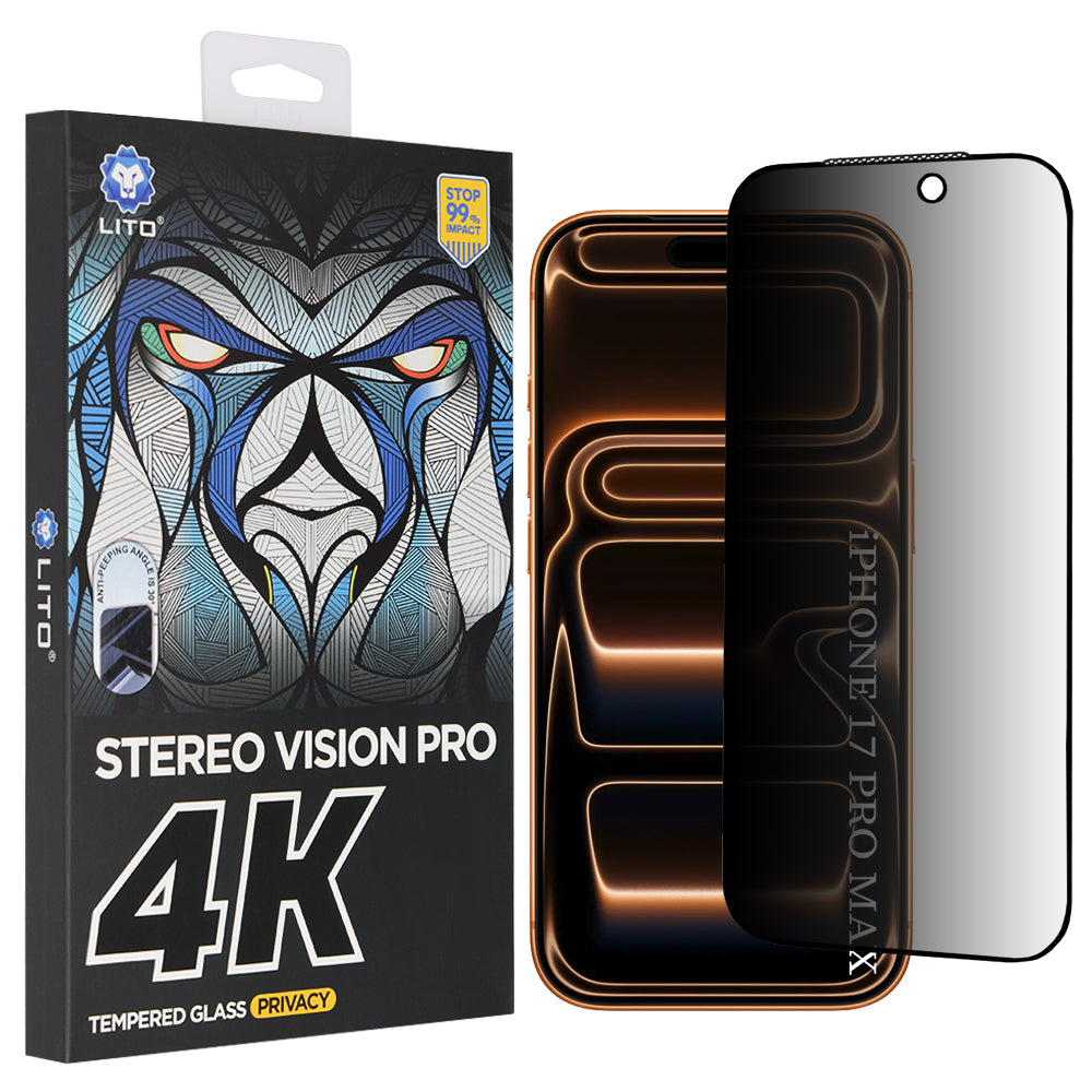 Защитно фолио Privacy Lito D+ Max 4K за Apple iPhone 17 Pro Max, закалено стъкло, Full Glue