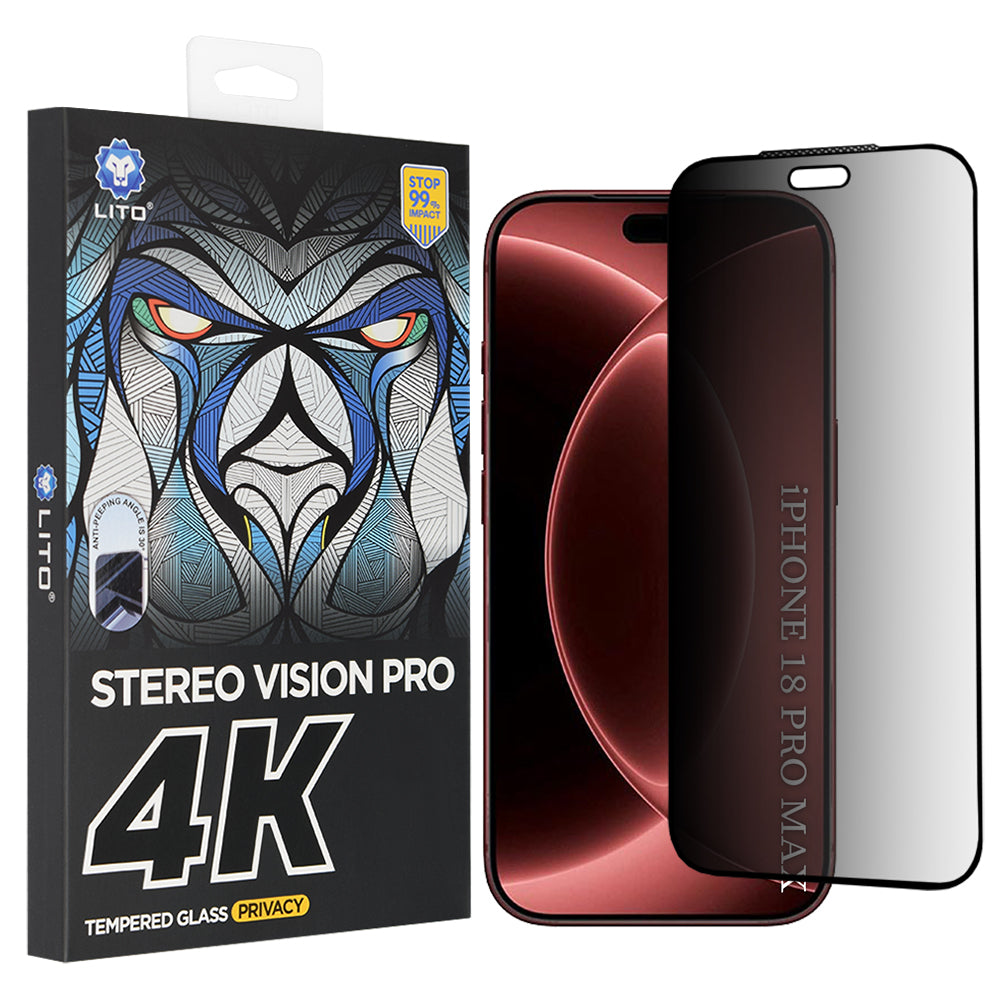 Протектор за екран Privacy Lito D+ Max 4K за Apple iPhone 18 Pro Max, закалено стъкло, пълно залепване