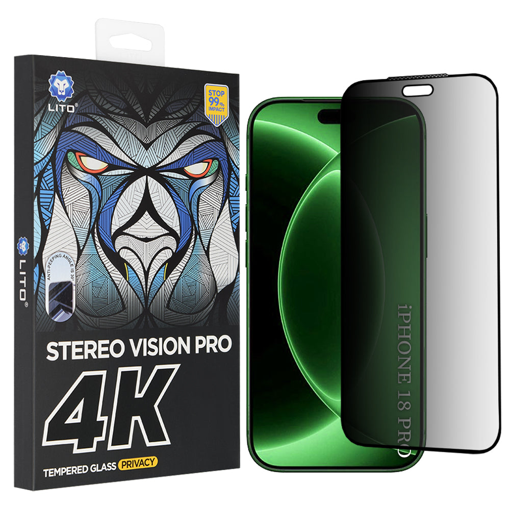 Протектор за екран Privacy Lito D+ Max 4K за Apple iPhone 18 Pro, закалено стъкло, пълно залепване