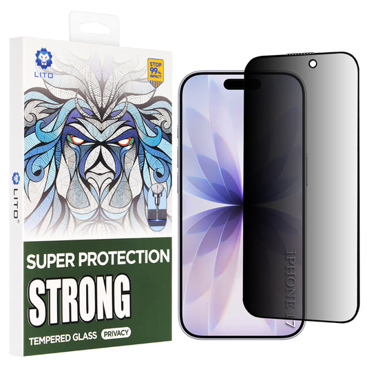 Защитно фолио Privacy Lito D+ Max Strong за Apple iPhone 17 / 16 Pro, закалено стъкло, Full Glue