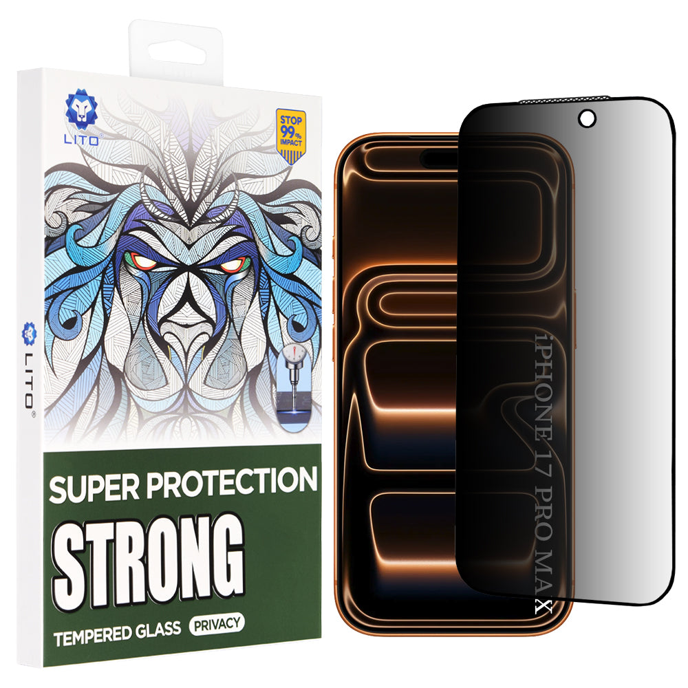 Защитно фолио Privacy Lito D+ Max Strong за Apple iPhone 17 Pro Max, закалено стъкло, Full Glue