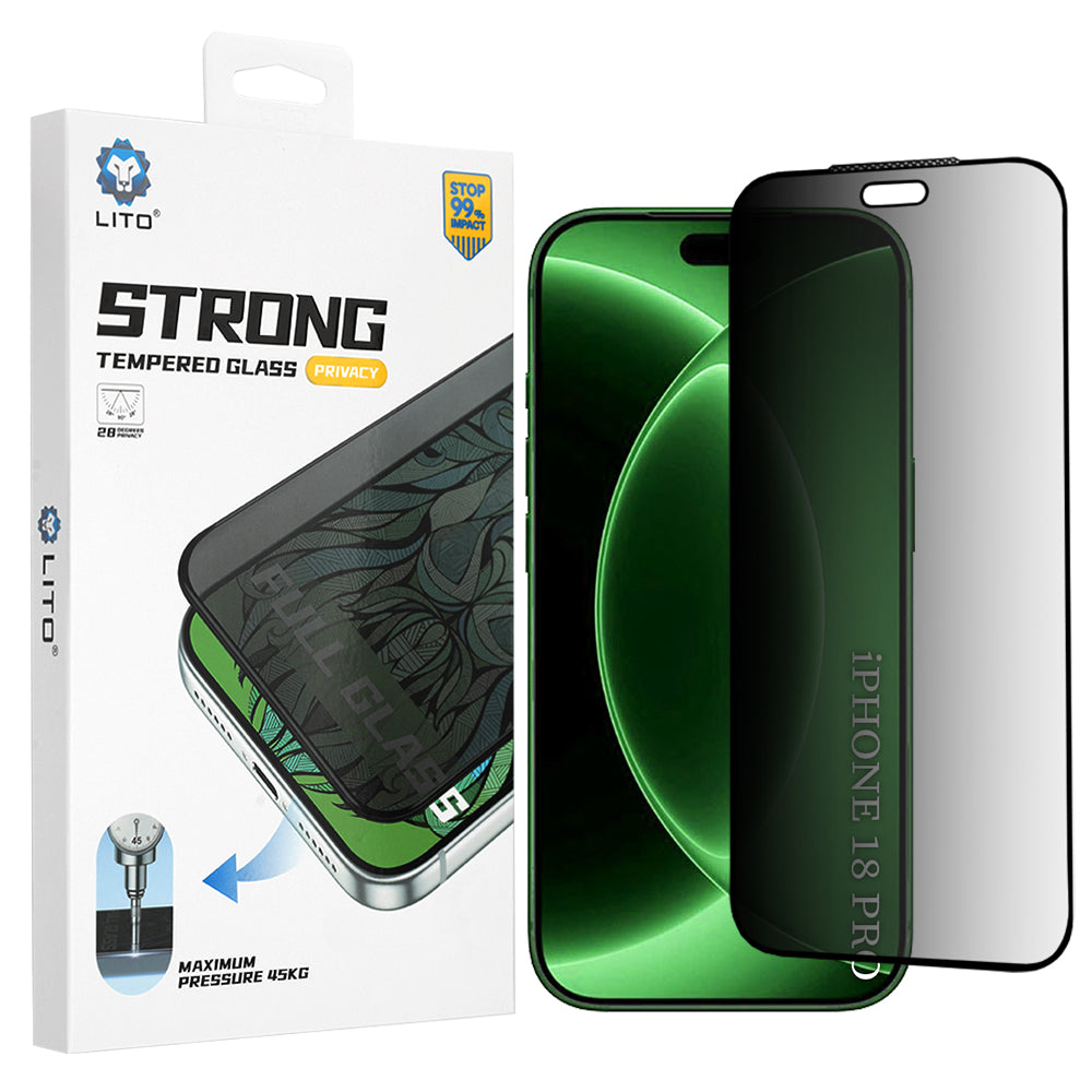 Протектор за екран Privacy Lito D+ Max Strong за Apple iPhone 18 Pro, закалено стъкло, пълно залепване