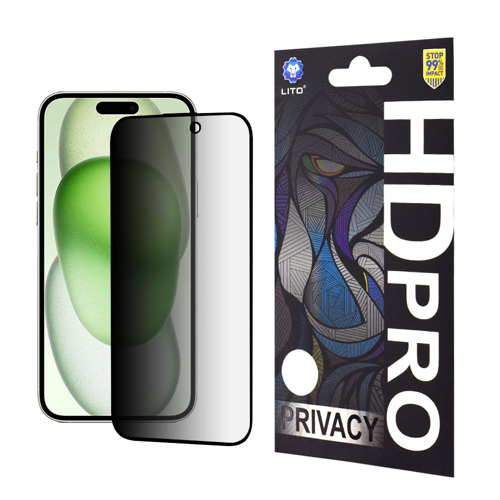 Протектор за екран Privacy Lito HD Pro за Apple iPhone 15 Plus, закалено стъкло, пълно залепване