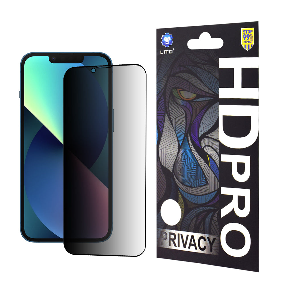 Протектор за екран Privacy Lito HD Pro за Apple iPhone 17e / 16e / 14 / 13 Pro, закалено стъкло, пълно залепване