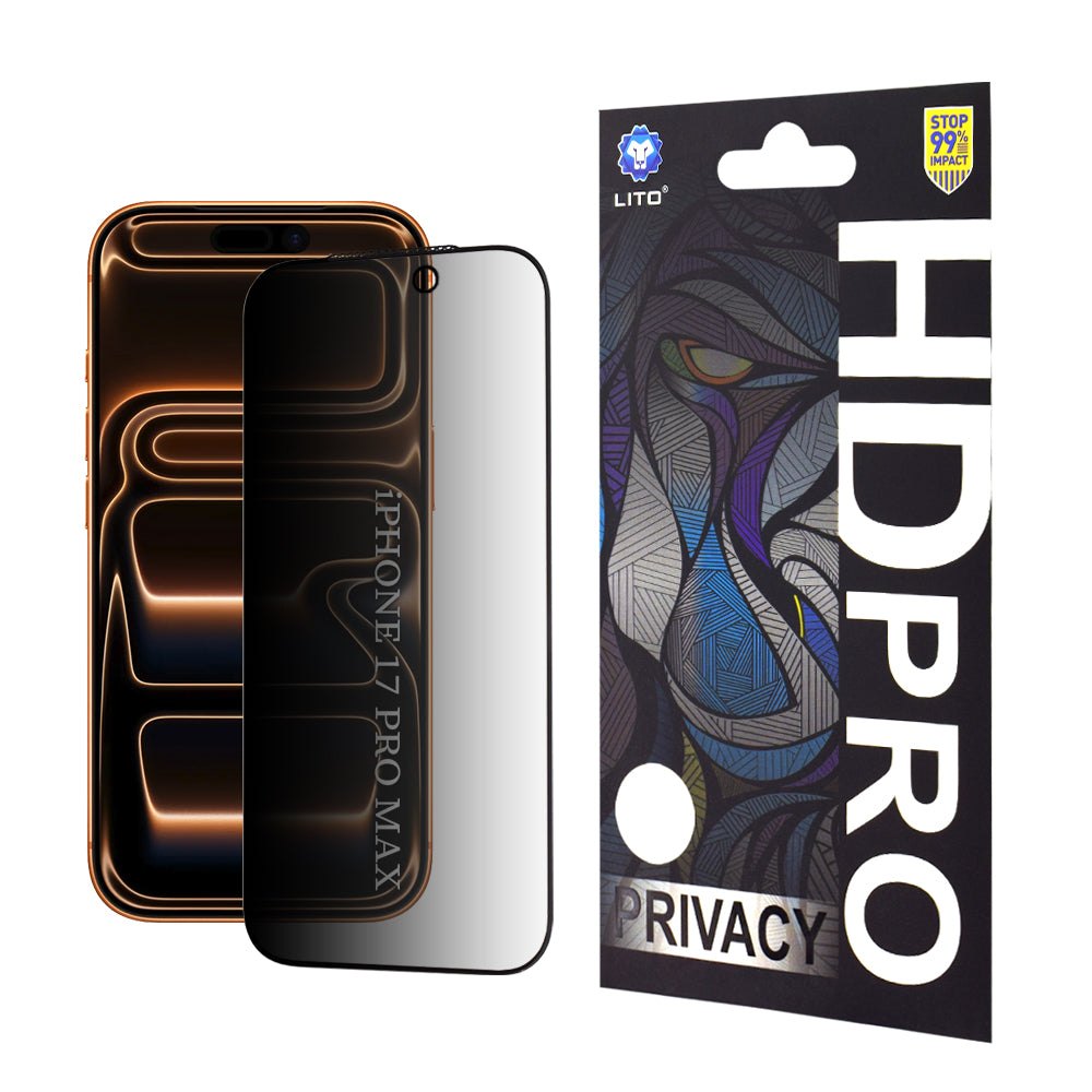 Защитно фолио Privacy Lito HD Pro за Apple iPhone 17 Pro Max, закалено стъкло, Full Glue