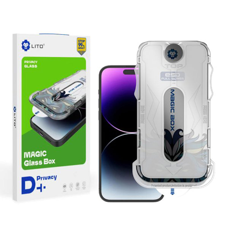 Протектор за екран Privacy Lito Magic Glass Box D+ Tools за Apple iPhone 15 Pro, закалено стъкло, пълно залепване