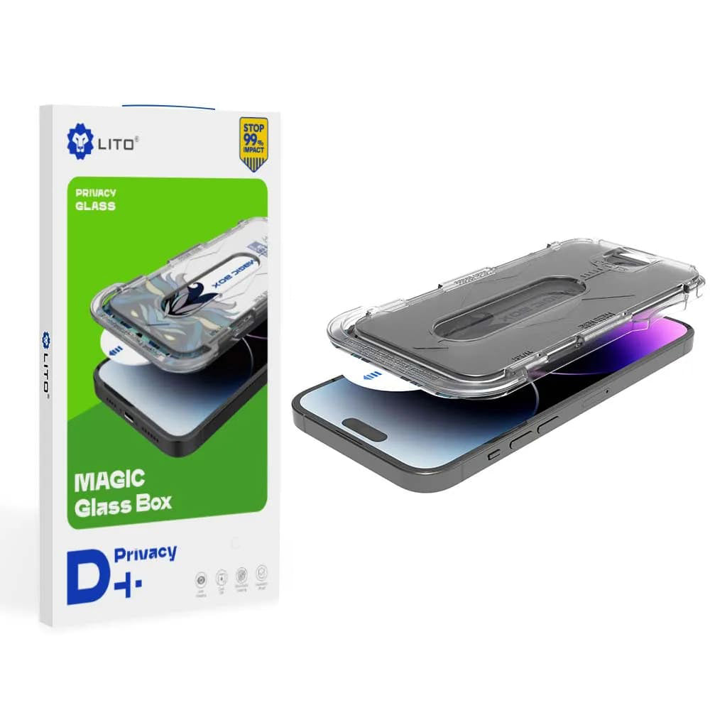 Протектор за екран Privacy Lito Magic Glass Box D+ Tools за Apple iPhone 15 Pro, закалено стъкло, пълно залепване