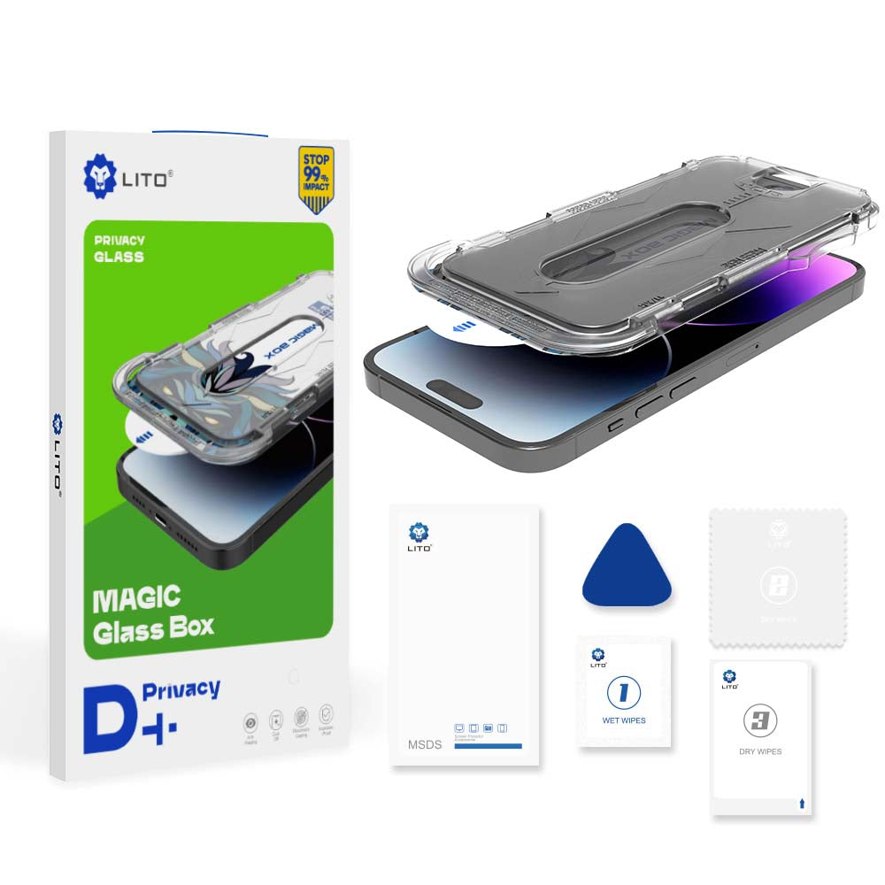 Протектор за екран Privacy Lito Magic Glass Box D+ Tools за Apple iPhone 15 Pro, закалено стъкло, пълно залепване