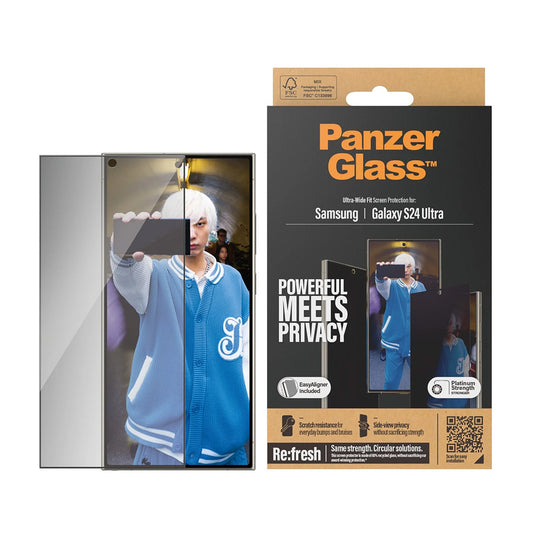 Фолио за защита на екрана Privacy PanzerGlass Ultra-Wide Fit EasyAligner за Samsung Galaxy S24 Ultra S928, Закалено стъкло, Пълно залепване