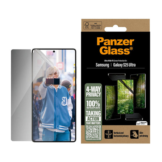 Защитно фолио за екран Privacy PanzerGlass Ultra-Wide Fit Eco Matrix 4-Way за Samsung Galaxy S25 Ultra S938, закалено стъкло, пълно залепване