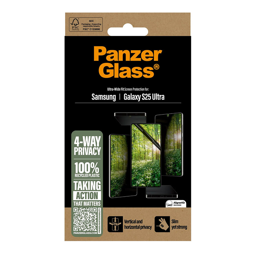 Защитно фолио за екран Privacy PanzerGlass Ultra-Wide Fit Eco Matrix 4-Way за Samsung Galaxy S25 Ultra S938, закалено стъкло, пълно залепване