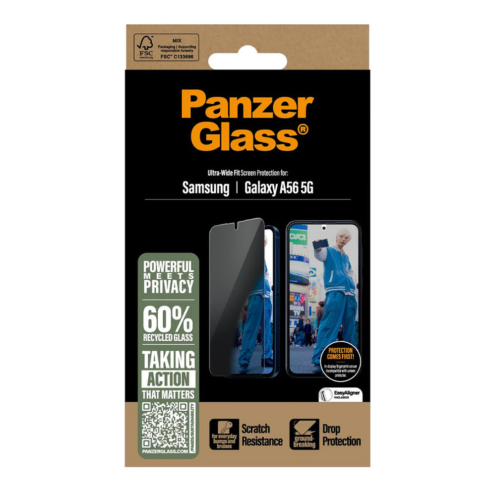 Защитно фолио за екран Privacy PanzerGlass Ultra-Wide Fit за Samsung Galaxy A56 A566, закалено стъкло, Full Glue