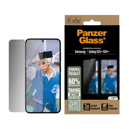 Фолио за защита на екрана Privacy PanzerGlass Ultra-Wide Fit за Samsung Galaxy S25+ S936 / S24+ S926, Закалено стъкло, Пълно залепване