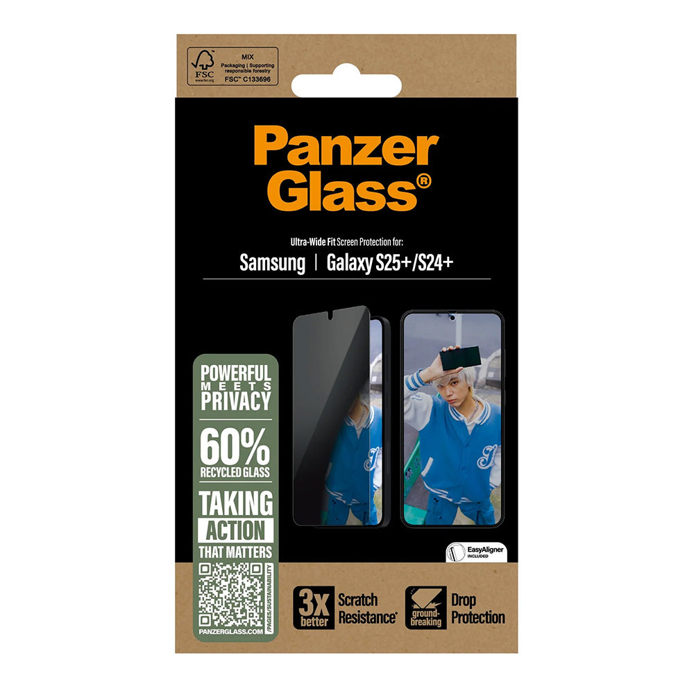 Фолио за защита на екрана Privacy PanzerGlass Ultra-Wide Fit за Samsung Galaxy S25+ S936 / S24+ S926, Закалено стъкло, Пълно залепване