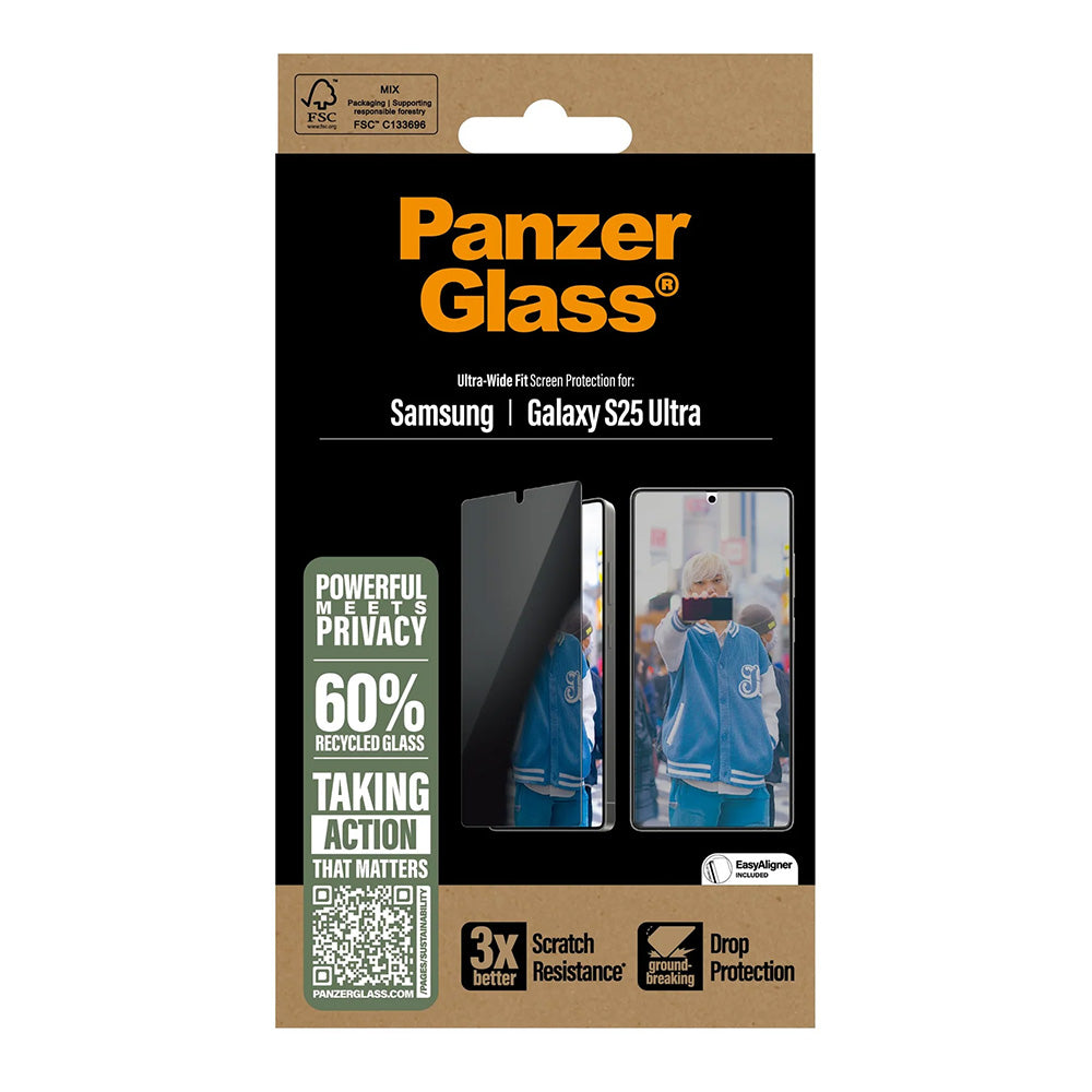 Фолио за защита на екрана Privacy PanzerGlass Ultra-Wide Fit за Samsung Galaxy S25 Ultra S938, закалено стъкло, Full Glue