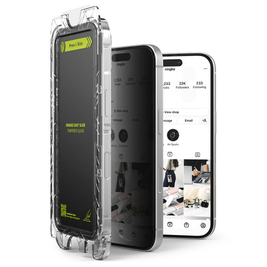 Защитно фолио за екран Privacy Ringke Easy Slide за Apple iPhone 16 Plus / 15 Plus, закалено стъкло, пълно залепване, комплект от 2 броя