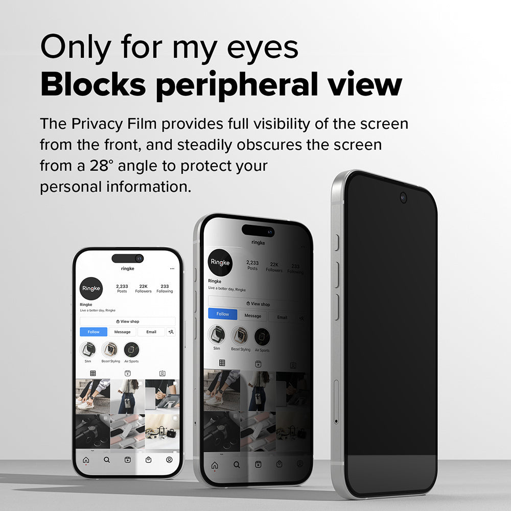 Защитно фолио за екран Privacy Ringke Easy Slide за Apple iPhone 16 Plus / 15 Plus, закалено стъкло, пълно залепване, комплект от 2 броя