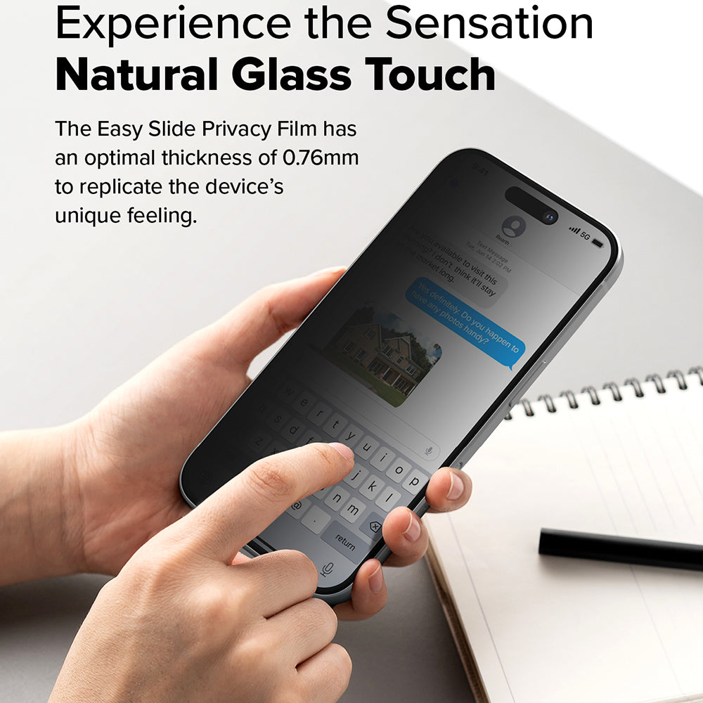 Защитно фолио за екран Privacy Ringke Easy Slide за Apple iPhone 16 Plus / 15 Plus, закалено стъкло, пълно залепване, комплект от 2 броя