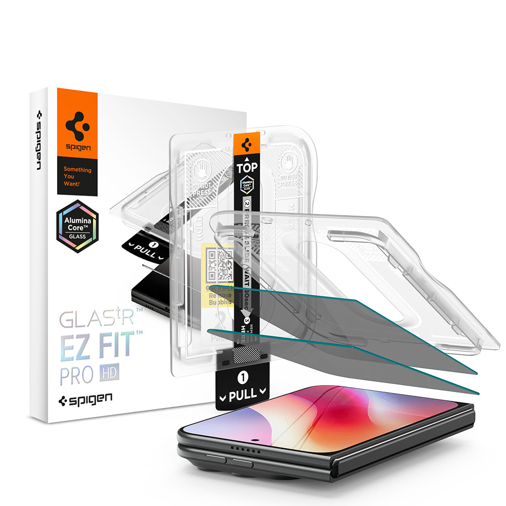 Протектор за външен екран Privacy Spigen GlastR EZ FIT Pro HD за Apple iPhone Duo, закалено стъкло, пълно залепване, комплект 2 броя AGL12015