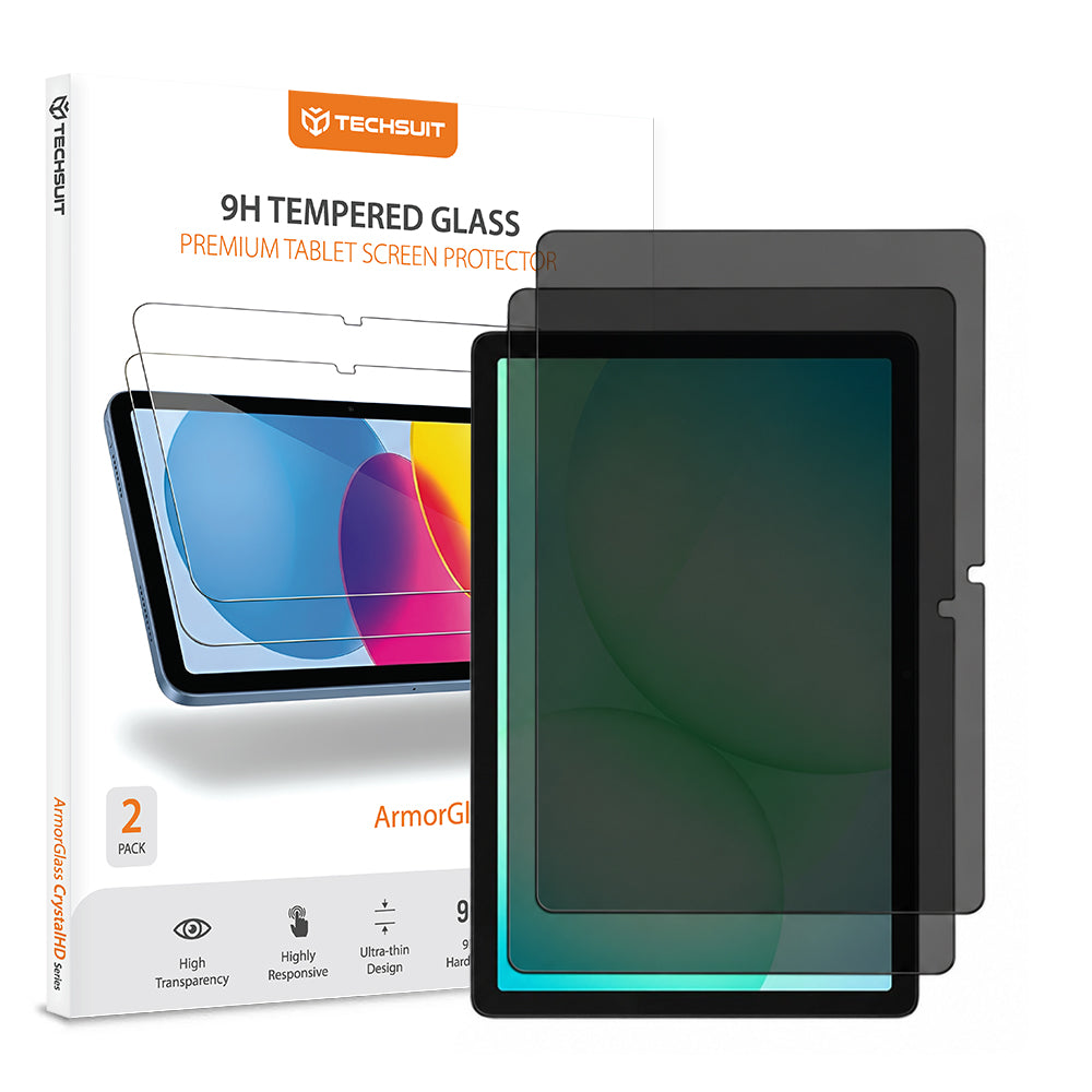 Протектор за екран Privacy Techsuit ArmorGlass CrystalHD за Samsung Galaxy Tab A11+ / Tab A9+, закалено стъкло, пълно залепване, комплект от 2 броя