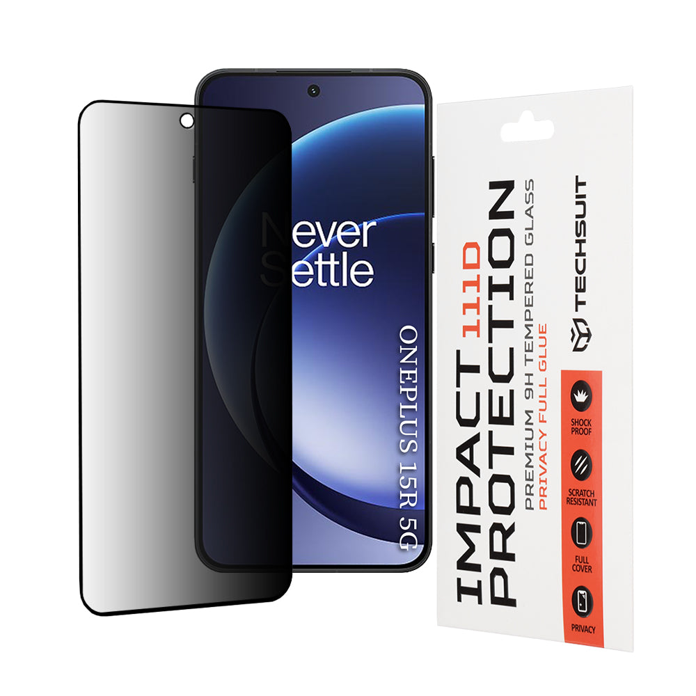 Защитно фолио Privacy Techsuit за екран на OnePlus 15R, закалено стъкло, Full Glue, 111D