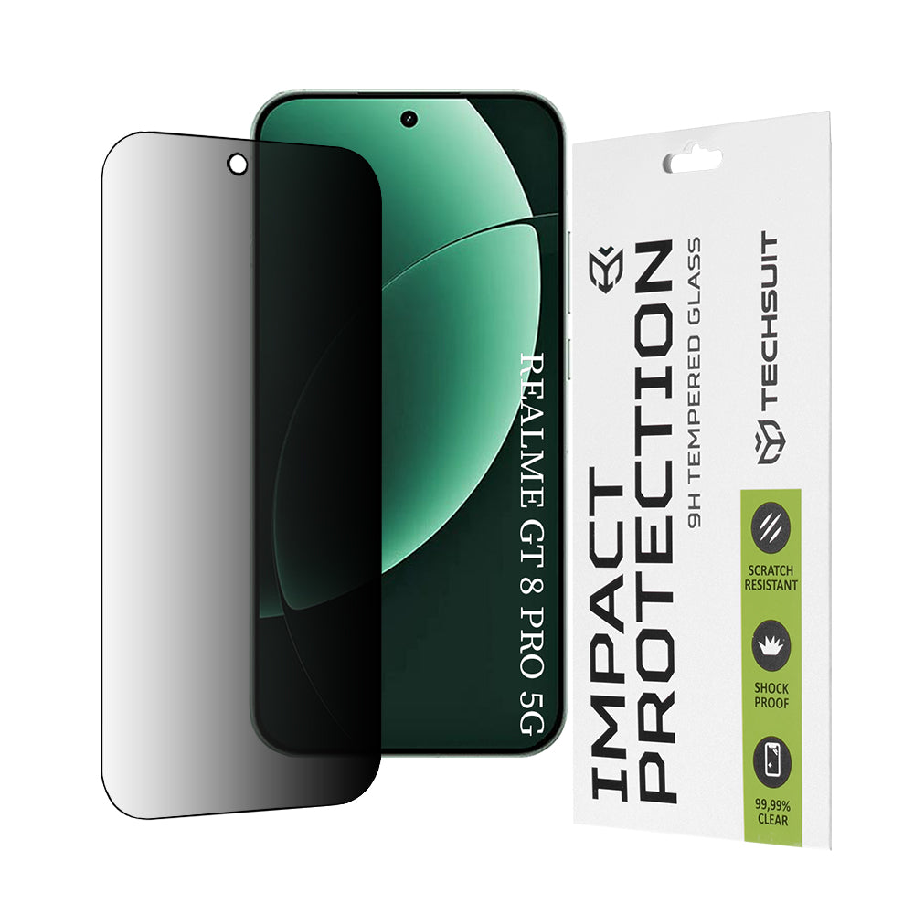 Защитно фолио Privacy Techsuit за Realme GT 8 Pro, закалено стъкло, Full Glue, 111D