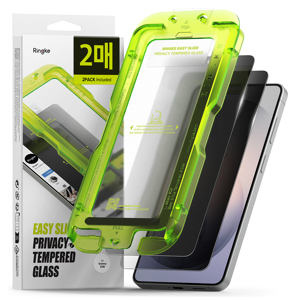 Защитно фолио Ringke Easy Slide за екран на Samsung Galaxy S26 S942, закалено стъкло, пълно залепване, комплект от 2 броя, черно