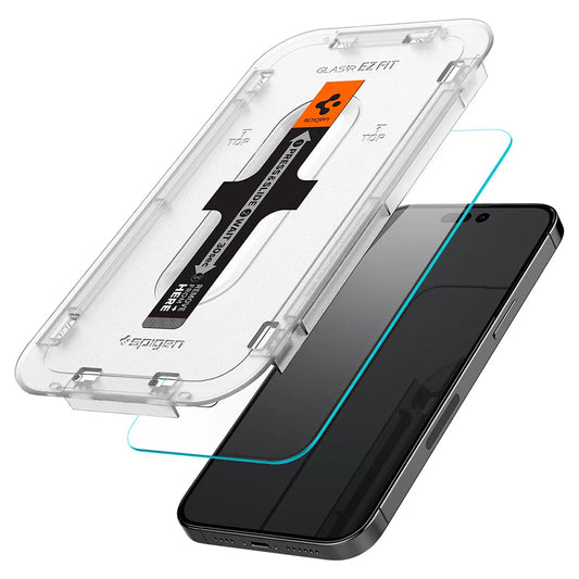 Фолио за защита на екрана Spigen GlastR EZ FIT за Apple iPhone 14 Pro, закалено стъкло, пълно залепване, комплект от 2 броя
