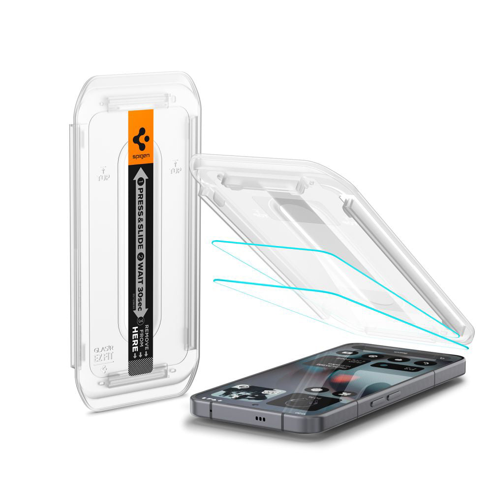 Фолио за защита на екрана Spigen GlastR EZ FIT за Nothing Phone (3), закалено стъкло, пълно лепене, комплект от 2 броя AGL10165