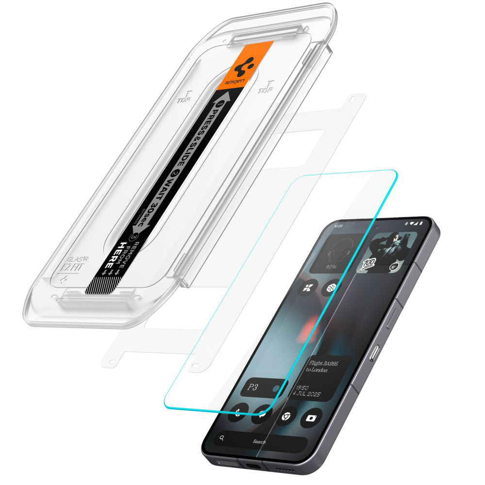 Фолио за защита на екрана Spigen GlastR EZ FIT за Nothing Phone (3), закалено стъкло, пълно лепене, комплект от 2 броя AGL10165