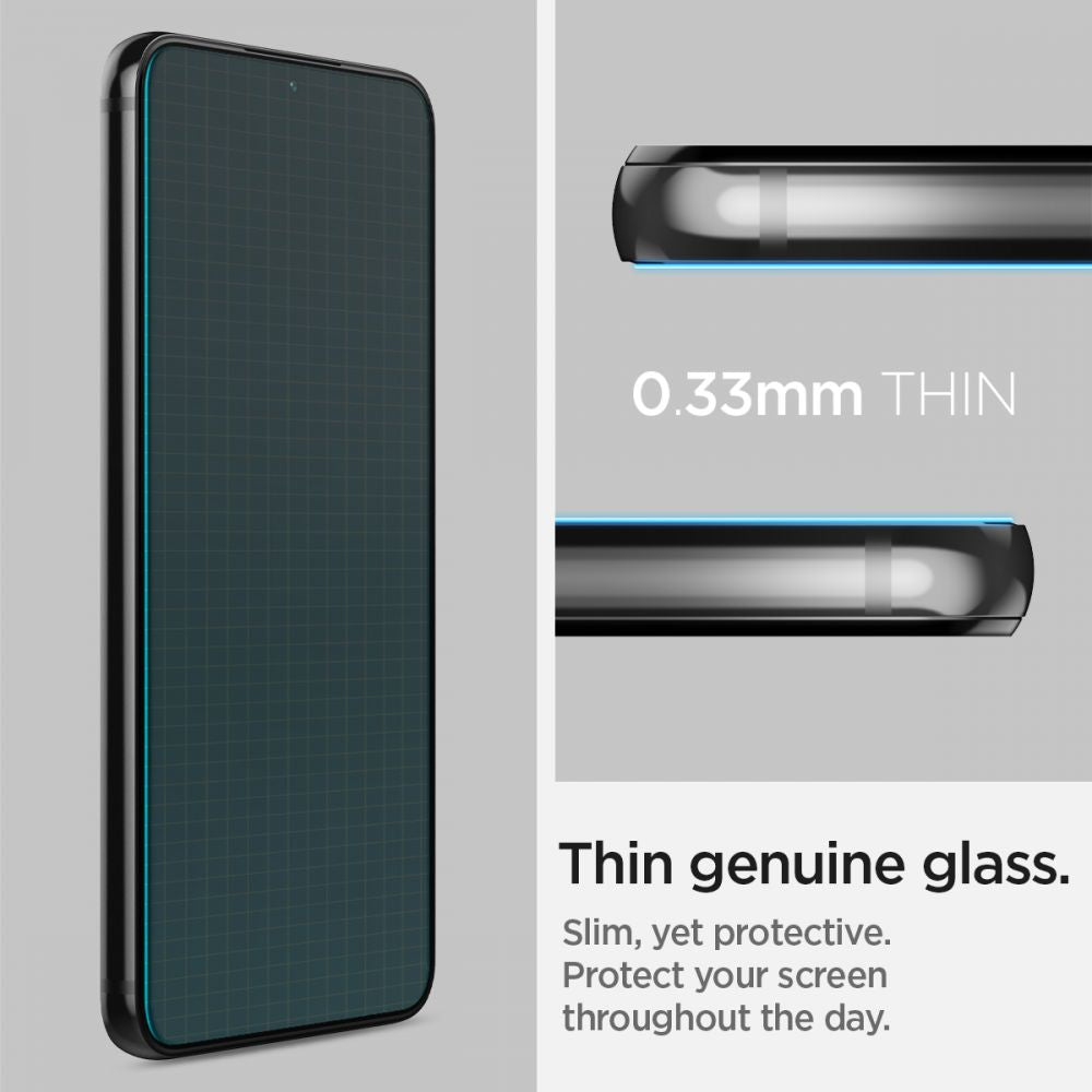 Протектор за екран Spigen GlastR EZ FIT за Samsung Galaxy S22 5G S901, закалено стъкло, пълно залепване, комплект 2 броя AGL04151