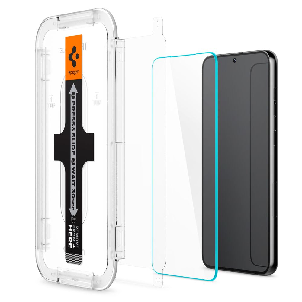 Фолио за защита на екрана Spigen GlastR EZ FIT за Samsung Galaxy S23 S911, закалено стъкло, пълно залепване, комплект от 2 броя AGL05958