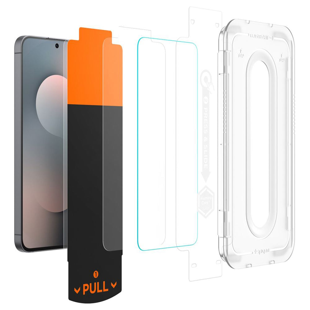Протектор за екран Spigen GlastR EZ FIT Pro HD за Samsung Galaxy S25 FE, закалено стъкло, пълно лепило, комплект от 2 броя AGL10202