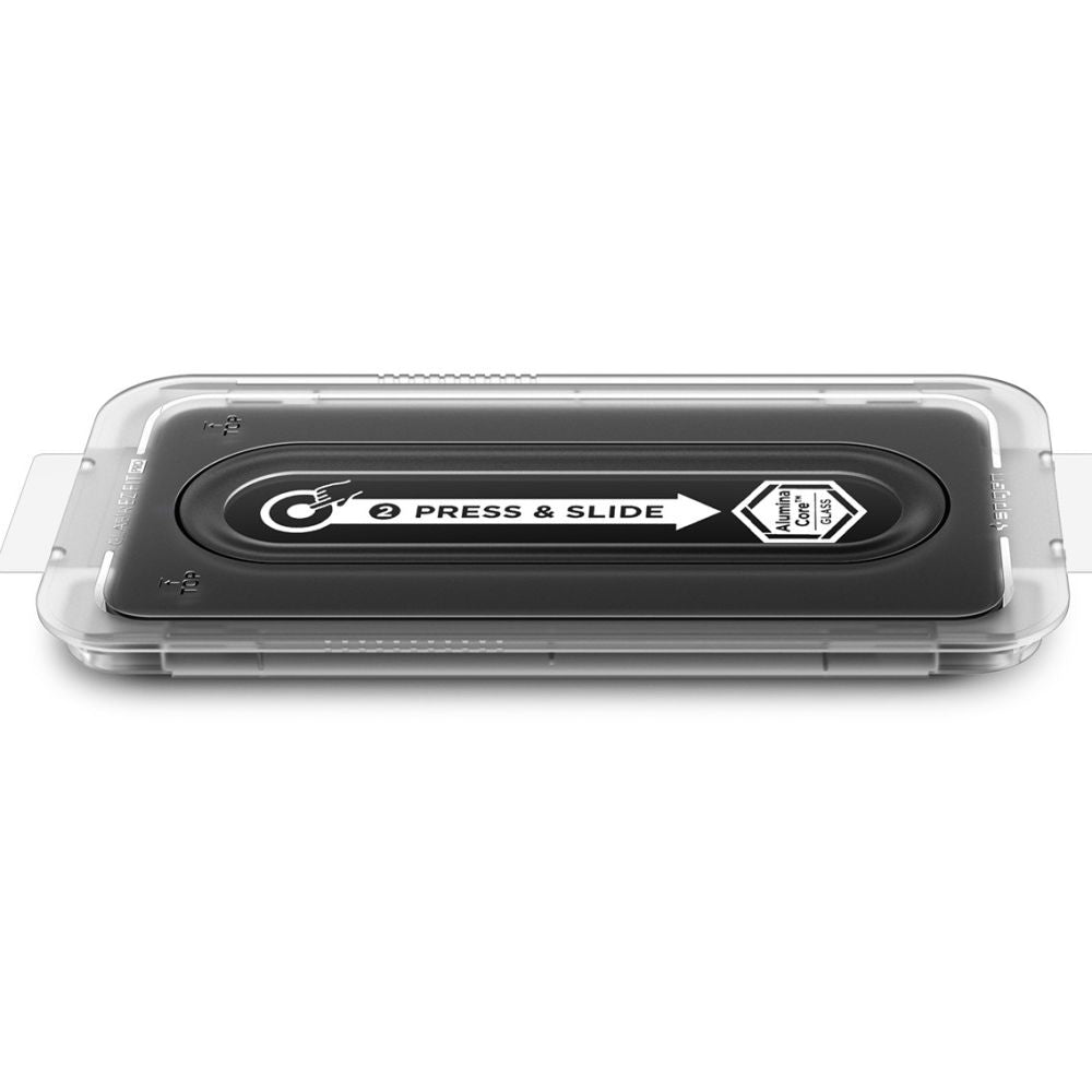 Протектор за екран Spigen GlastR EZ FIT Pro HD за Samsung Galaxy S25 FE, закалено стъкло, пълно лепило, комплект от 2 броя AGL10202