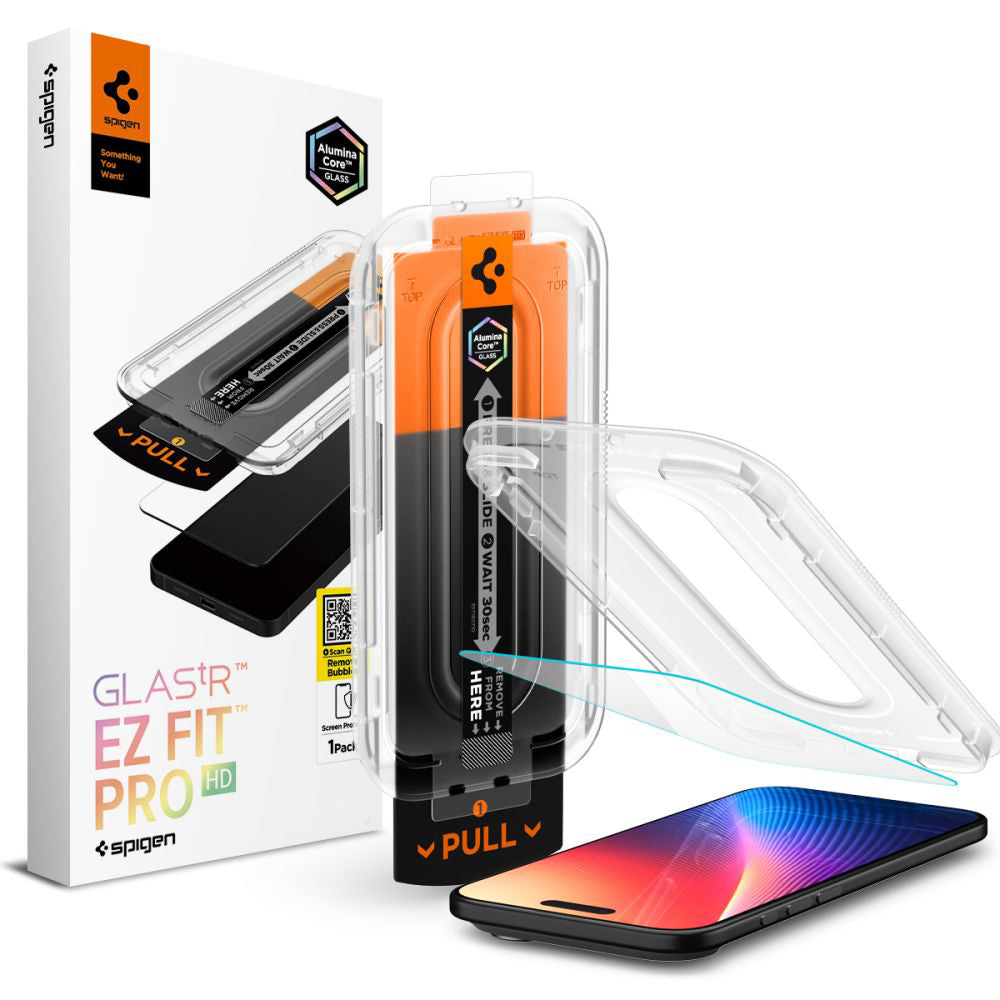 Стъклен протектор за екран Spigen GlastR EZ FIT Pro за Apple iPhone 17 Air, закалено стъкло, Full Glue AGL09870
