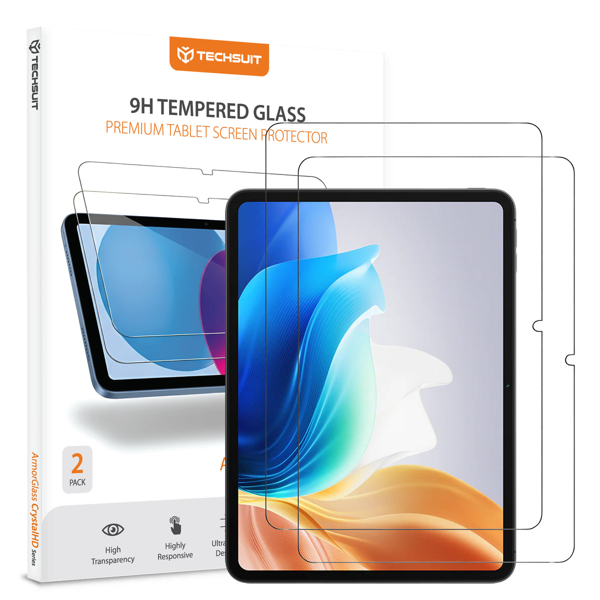 Защитно фолио за екран Techsuit ArmorGlass CrystalHD за Oppo Pad Air2 / Pad Neo / OnePlus Pad Go, закалено стъкло, пълно залепване, комплект от 2 броя