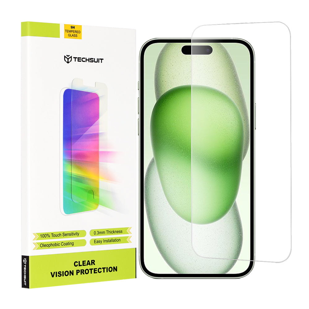 Протектор за екран Techsuit Clear Vision за Apple iPhone 16 Plus / 15 Plus / 15 Pro Max, закалено стъкло, пълно залепване