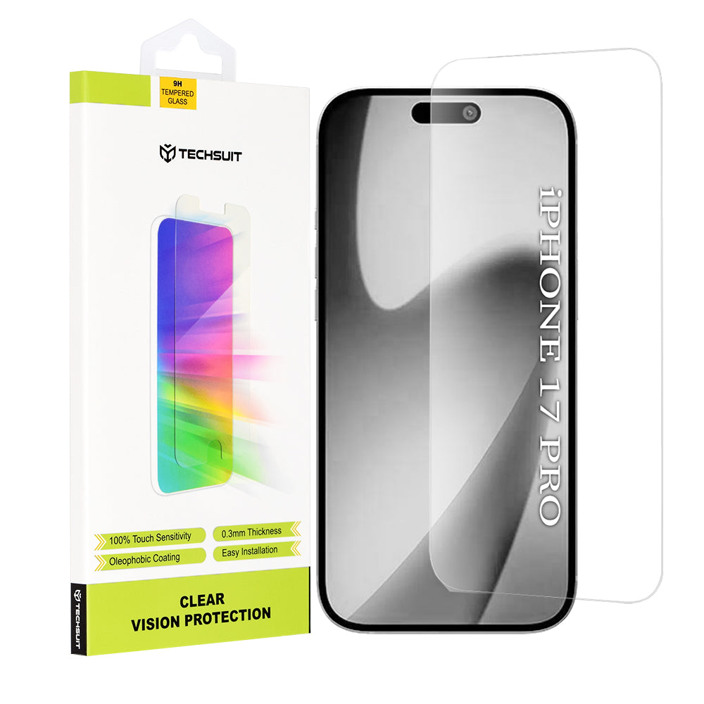 Защитно фолио Techsuit Clear Vision за Apple iPhone 17 Pro, закалено стъкло, Full Glue