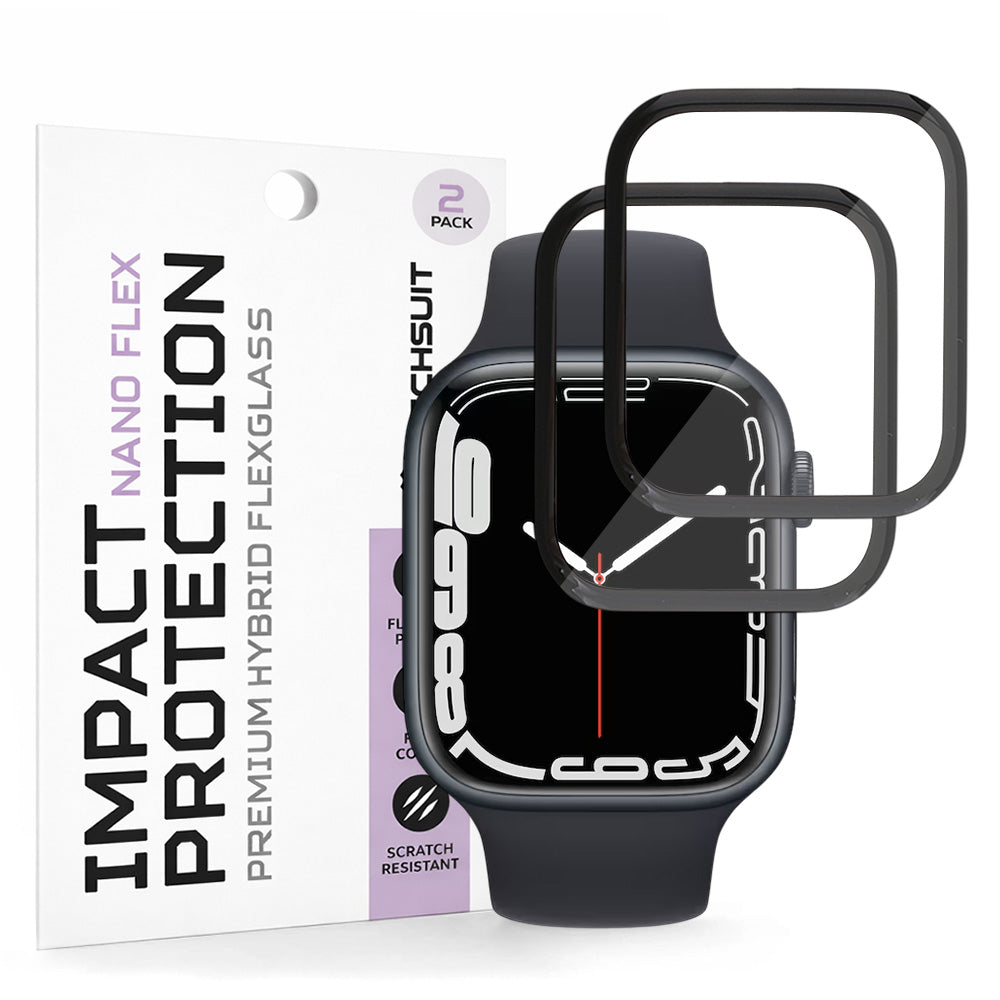 Фолио за защита на екрана Techsuit Nano Flex за Apple Watch Series 9 / 8 / 7 41mm, Пластмаса, Комплект 2 броя, Черно