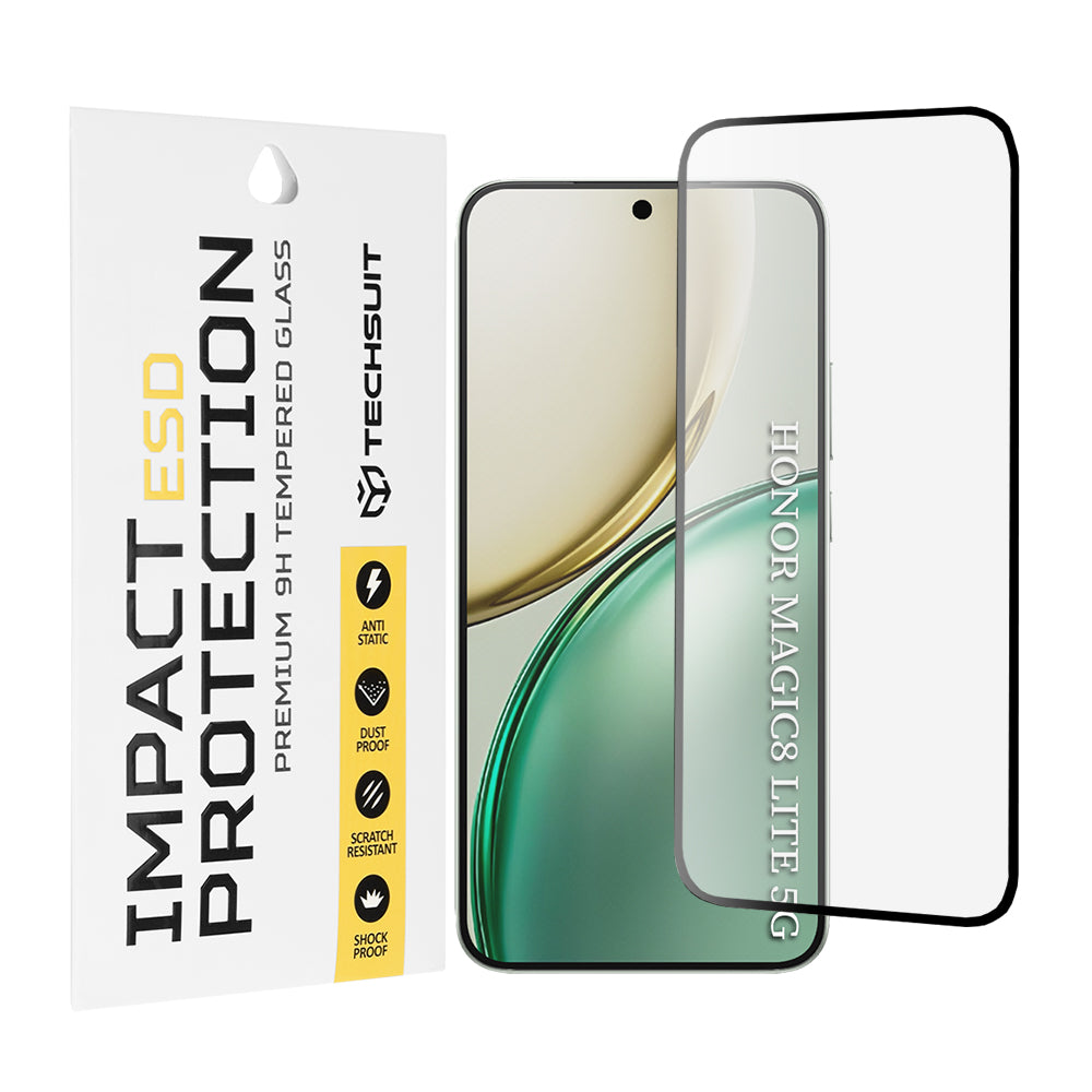 Защитно фолио Techsuit за Honor Magic8 Lite, закалено стъкло, пълно лепене, черно