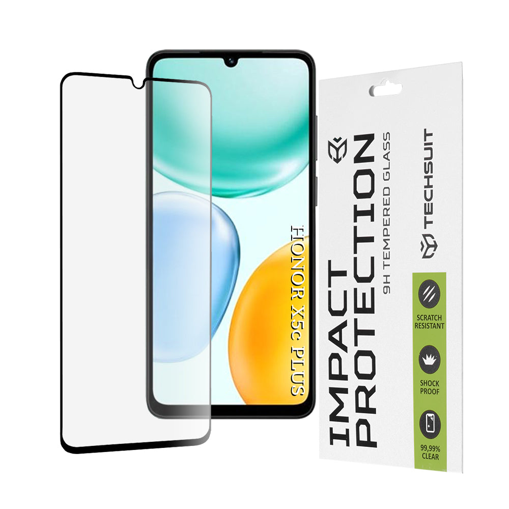 Защитно фолио Techsuit за Honor X5c Plus, закалено стъкло, Full Glue, 111D, черно