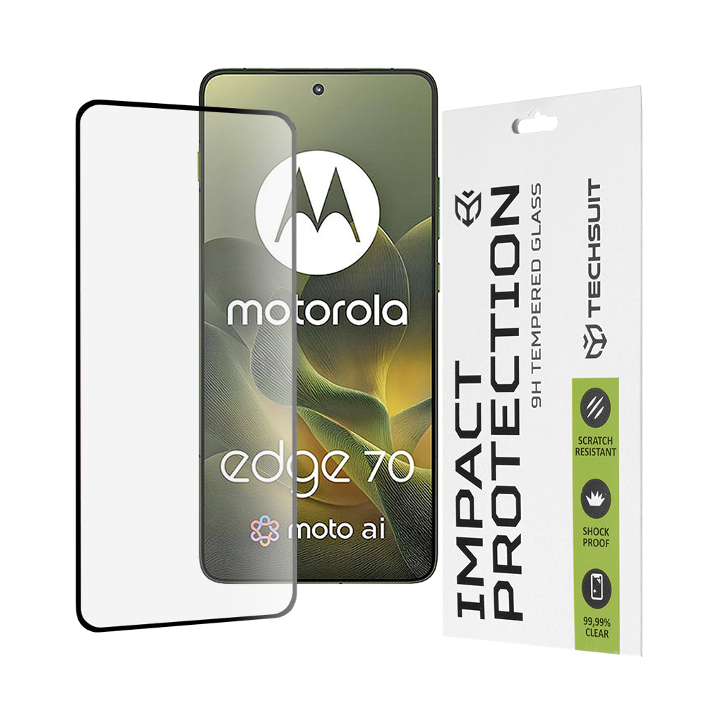 Защитно фолио Techsuit за екран на Motorola Edge 70, закалено стъкло, Full Glue, 111D, черно